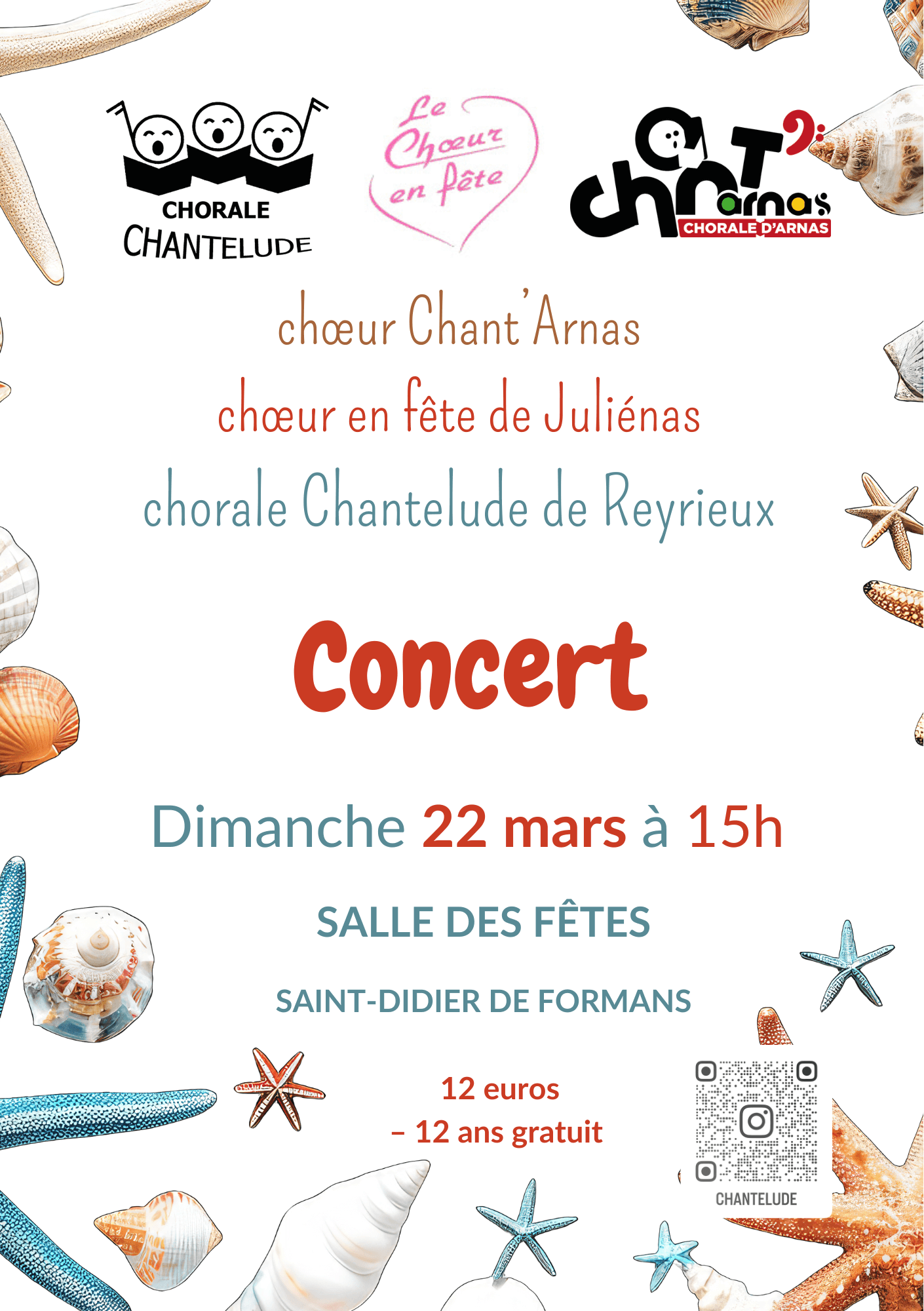 Affiche du concert de Chantelude avec le Cœur en fête et Chant'Arnas