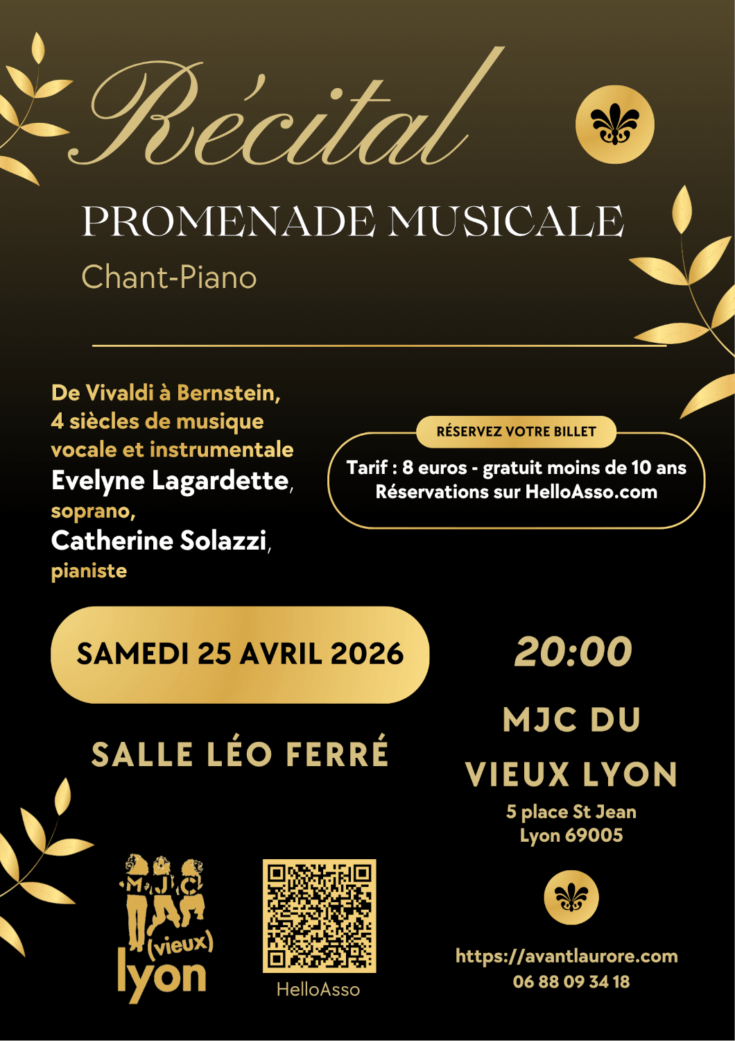 Affiche du récital chant-piano du 25 avril 2026 à la MJC du Vieux Lyon